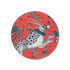 1 | Four circular coasters with a gazelle design on a red background