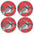 4 | Four circular coasters with a gazelle design on a red background