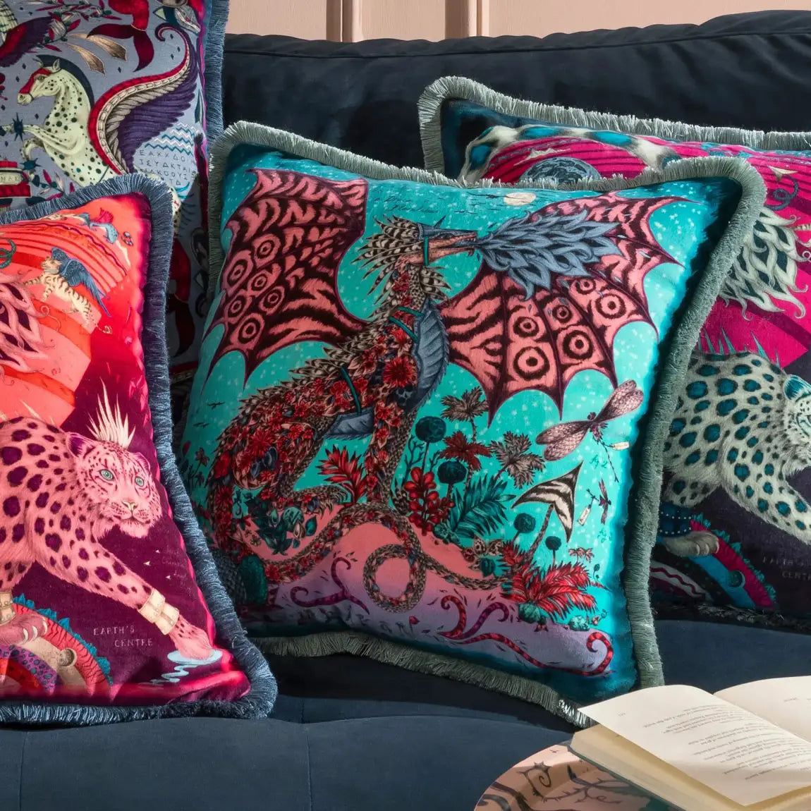 Emma J Shipley Drakon Luxury Velvet Cushion Berry