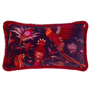 Quetzal Luxury Velvet Bolster Cushion in Violet designed by Emma J Shipley in London inspired by Costa Rica's Cloud Forest