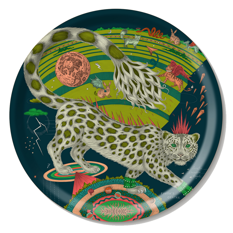  The Snow Leopard medium round tray in the forest colour designed by Emma J Shipley and made with Jamida in Sweden