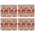 Medium | Large | 4 | Decorative placemat with red orange elephants, birds, and other animals on a white background
