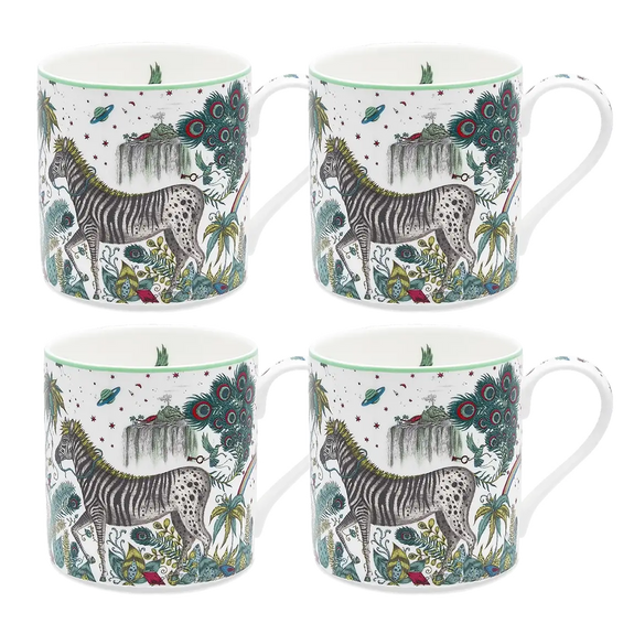 4 | Set of four Lost World Mugs designed by Emma J Shipley, fine bone china made in Stoke-on-Trent, UK