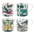 The Explorer Mugs by Emma J Shipley, four fine bone china mugs in Kruger, Zambezi, Lynx and Lost World designs styled together