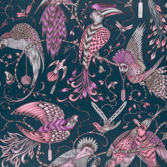 Pink | The Pink Audubon Wallpaper is inspired by John James Audubon and features birds and vines, designed by Emma J Shipley x Clarke & Clarke