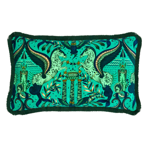 Peacock | Odyssey Luxury Velvet Cushion in Peacock, designed in London by Emma J Shipley
