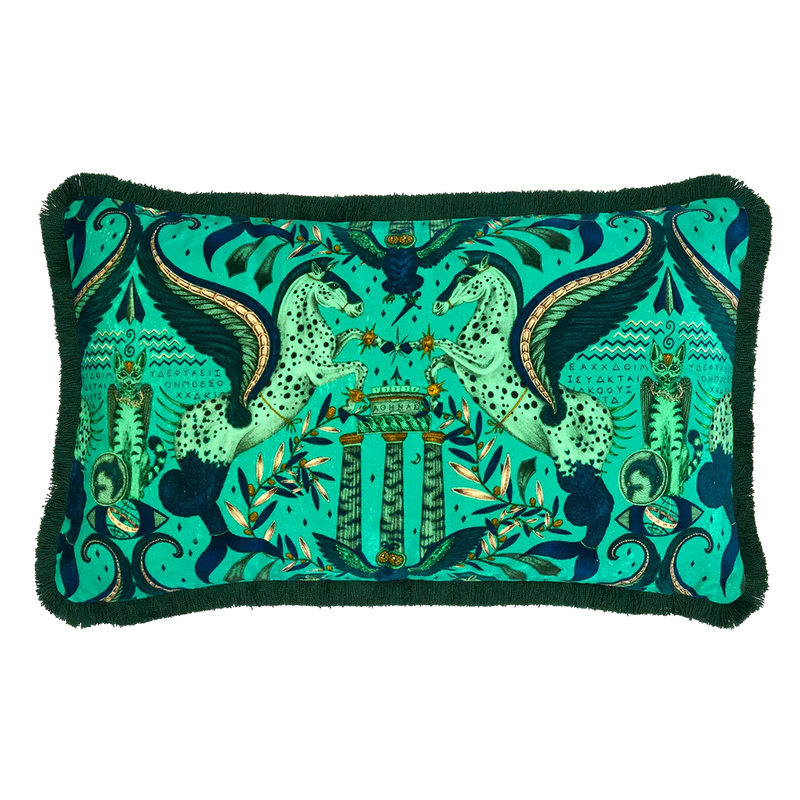  Odyssey Luxury Velvet Cushion in Peacock, designed in London by Emma J Shipley