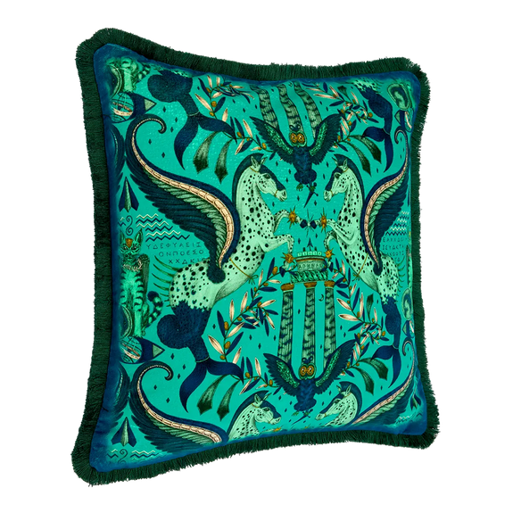 Peacock | Odyssey Luxury Velvet Cushion in Peacock, designed in London by Emma J Shipley