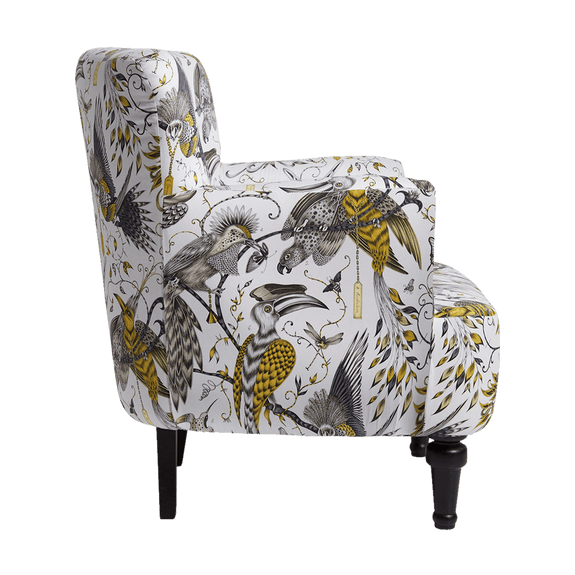 Gold | Animalistic beauty captured in the stunning Audubon design upon this Dalston Chair designed by Emma J Shipley for Clarke & Clarke