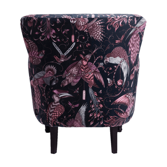 Pink | The pink Audubon Dalston Chair is a sumptuous armchair designed by Emma J Shipley for Clarke & Clarke. It's upholstered with the Audubon cotton satin fabric from the Animalia range