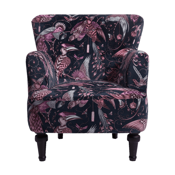 Pink | Bold interior statement furniture with the Audubon Pink Dalston Chair by Emma J Shipley for Clarke & Clarke is a stunning armchair which makes a bold statement in your interior