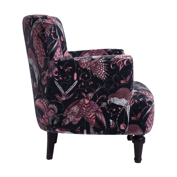 Pink | Animalistic beauty captured in the stunning Audubon Pink design upon this Dalston Chair designed by Emma J Shipley for Clarke & Clarke