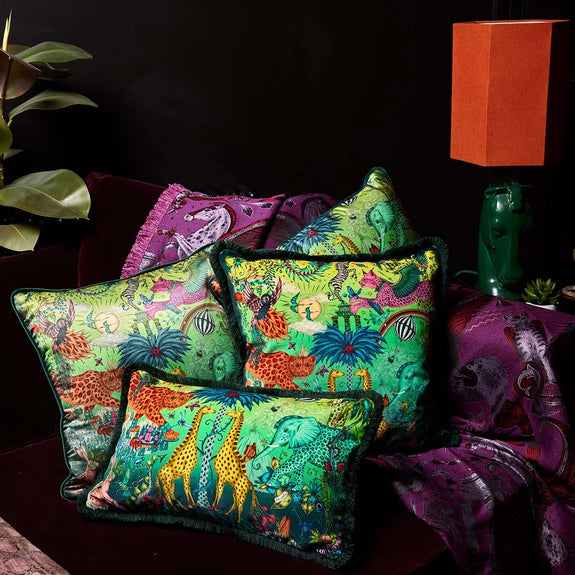 Multi | Luxury Velvet Bolster Cushions in Multicolour, design by Emma J Shipley in London