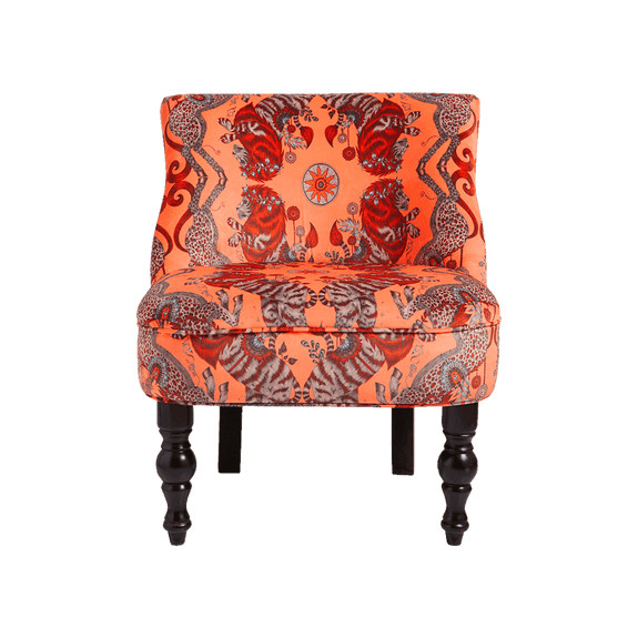 Coral | The Caspian Langley Chair is covered in the Coral coloured Velvet