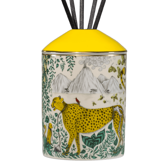 The Cheetah Diffuser features the endangered animal on the bone china vessel - designed by Emma J Shipley with scents created by Bahoma, this diffuser features notes of Vetiver & Lemon Zest