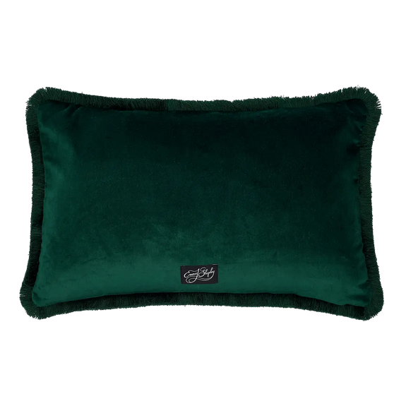Pink | Back of velvet bolster cushion in green designed by Emma J Shipley in London