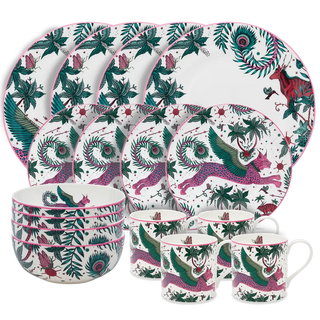 Lynx fine bone china 16-piece dining set, with dinner plate, side plate, bowl, mug, designed by Emma J Shipley in London