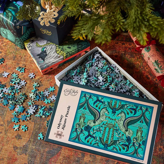 Odyssey Jigsaw Puzzle in Peacock Turquoise, designed by Emma J Shipley in London