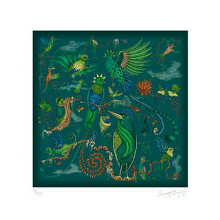 Quetzal Art Print in Teal inspired by Costa Rica's Cloud Forest designed by Emma J Shipley in London