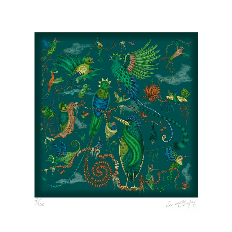  Quetzal Art Print in Teal inspired by Costa Rica's Cloud Forest designed by Emma J Shipley in London