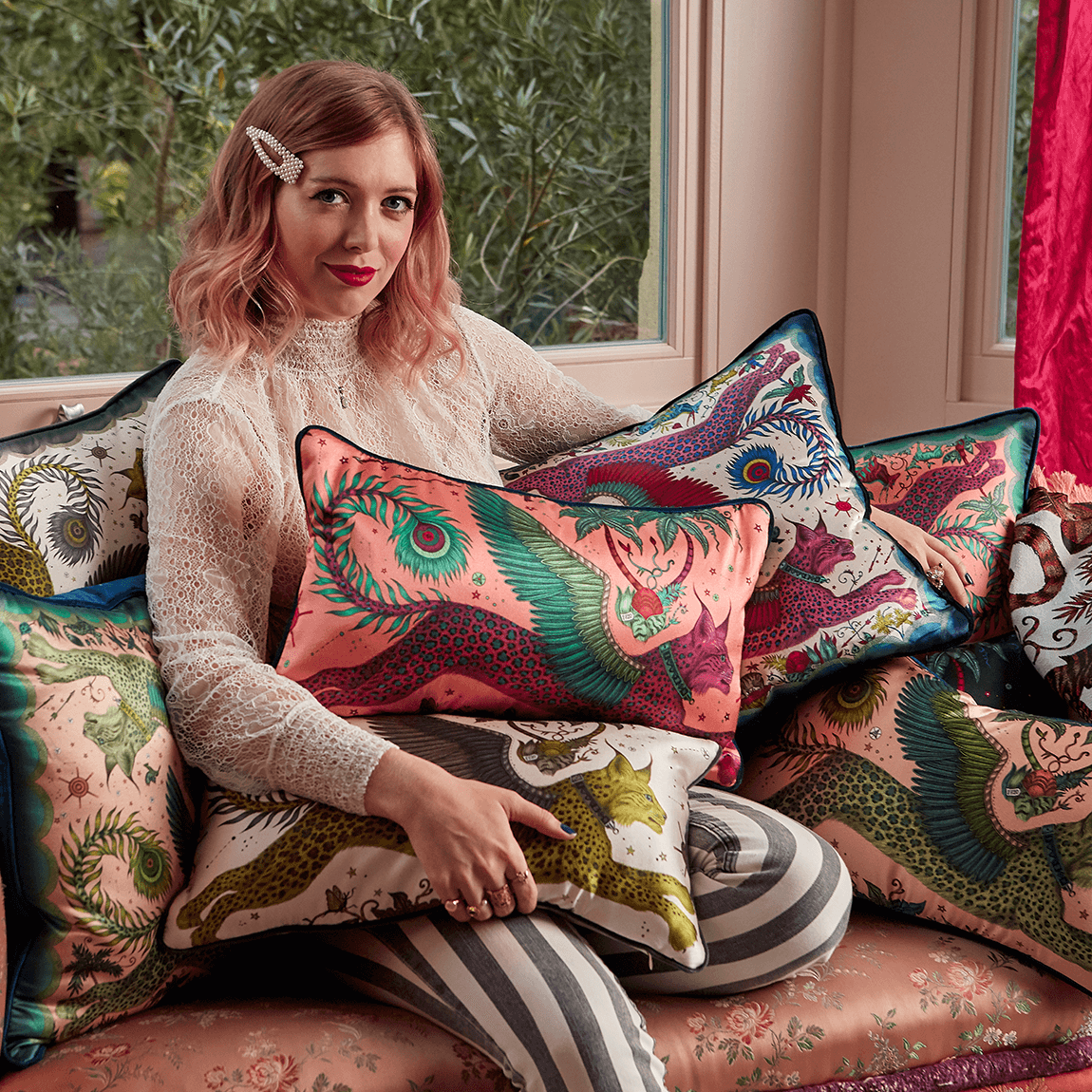 Emma J Shipley Lynx Double Bolster Cushion
