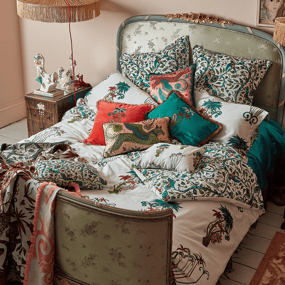 Jungle/white | This stunning bedding set by Emma J Shipley with interior experts Clarke & Clarke featuring magical jungle foliage and enchanting palm trees 