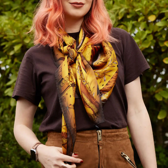 Autumn - Gold | Odyssey Silk Chiffon Scarf in Gold designed in London by Emma J Shipley