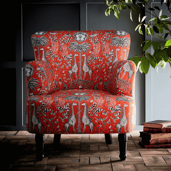 Flame | The Kruger Dalston armchair is a truly statement piece, forming part of our fantastical furniture range with Clarke & Clarke