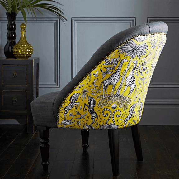 Lime | Lime Kruger cotton satin fabric upon the Soho Chair designed by Emma J Shipley for Clarke & Clarke is a perfect showstopper furniture piece for any interior space