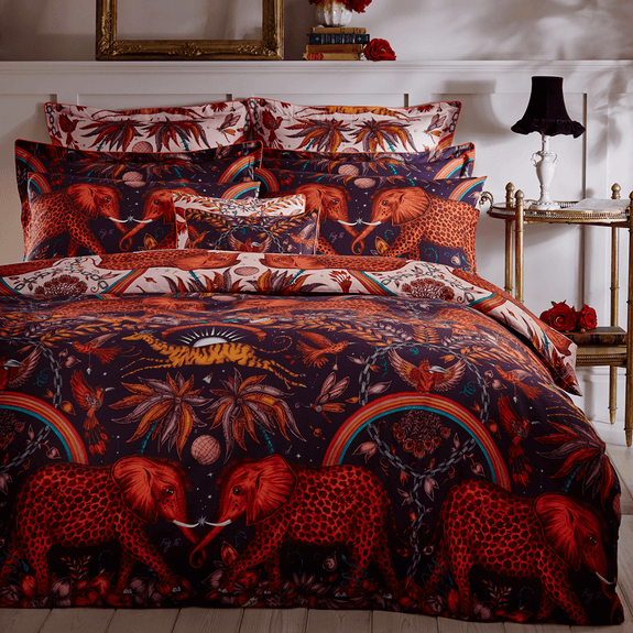 Wine/Blush | The Zambezi duvet in wine, is inspired by adventure stories and the designer Emma J Shipley's travels to Botswana. Printed onto a 200 thread count cotton sateen reversible duvet case.
