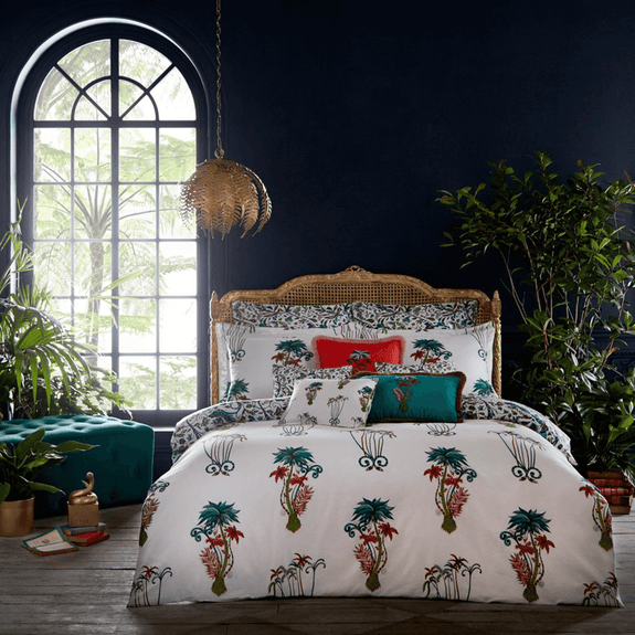 Jungle/white | Jungle colours and details adorn the Jungle Palms bedding, designed by Emma J Shipley for Clarke & Clarke