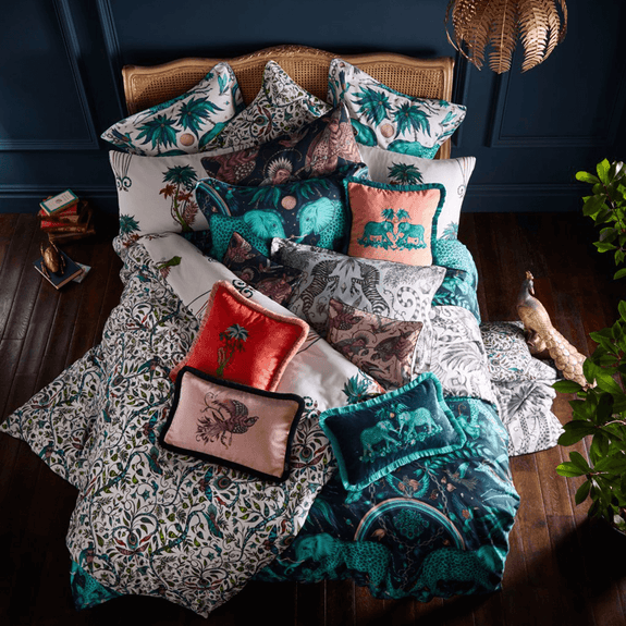 Teal/White | Tropical bedding galore for all animal and nature lovers by Emma J Shipley with the elephants with interior experts Clarke & Clarke