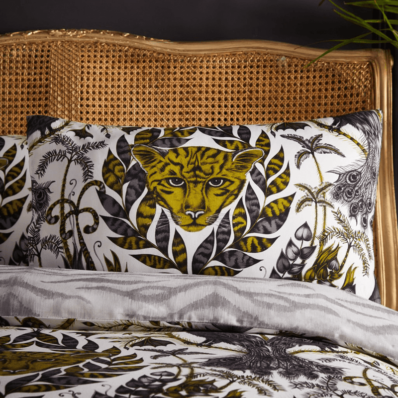  The curious jaguar of the Amazon pillowcase designed by Emma J Shipley for Clarke & Clarke