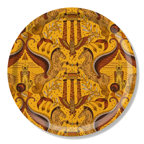 Gold | Medium | Round tray in Gold with Grecian Pegasus design, designed by Emma J Shipley in England