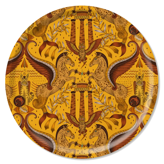 Gold | Large | Round tray in Gold with Grecian Pegasus design, designed by Emma J Shipley in England