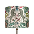 the Kruger Small silk lampshade shows of the Zebra part of the design with the birds, butterflies and flowers, with yellows, teals, blues and pinks running through the design