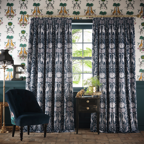 The Kruger Navy Velvet Curtains Feature Emma J Shipleys Kruger Design in the navy colourway made with interior experts Clarke & Clarke and come in ready made sizes