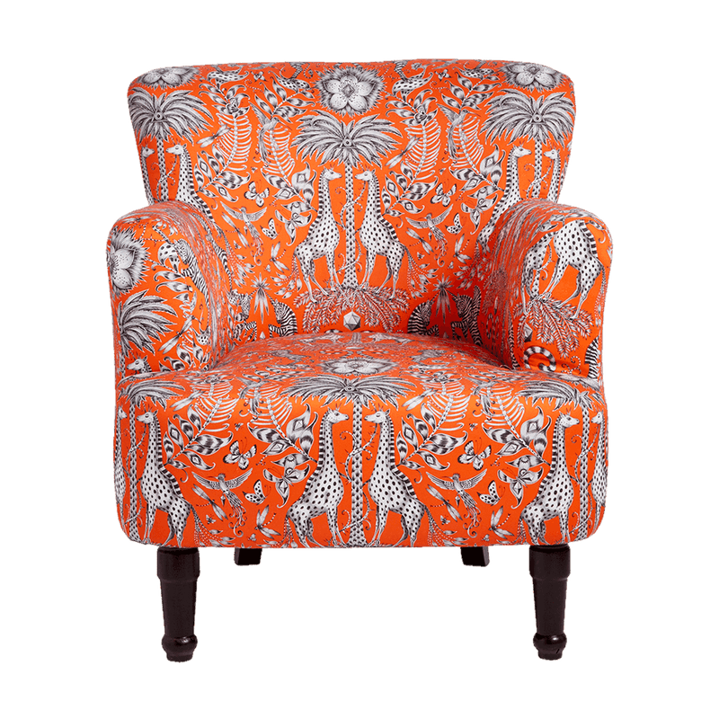  Front view of the Kruger Dalston Chair by Emma J Shipley for Clarke & Clarke is a stunning armchair which makes a bold statement in your interior