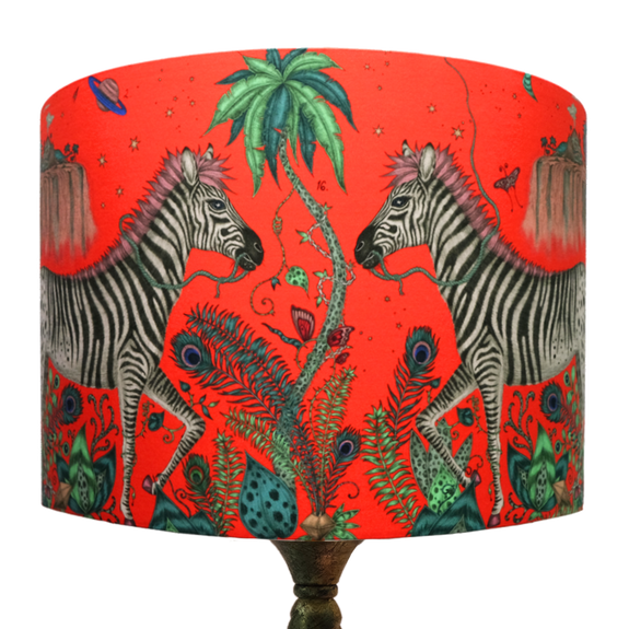Emma J Shipleys vibrant Lost World Silk Lampshade comes in this enchanting red colour that is the perfect tone for your home interior