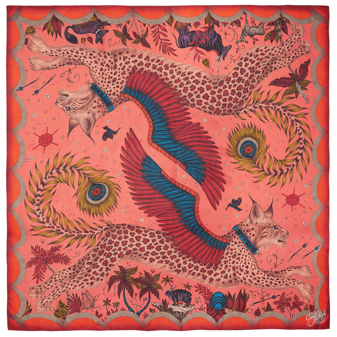 Lynx Silk Chiffon Scarf - Red Leopard Autumn Orange