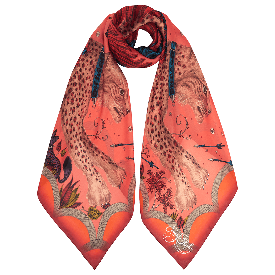 Lynx Silk Chiffon Scarf - Red Leopard Autumn Orange