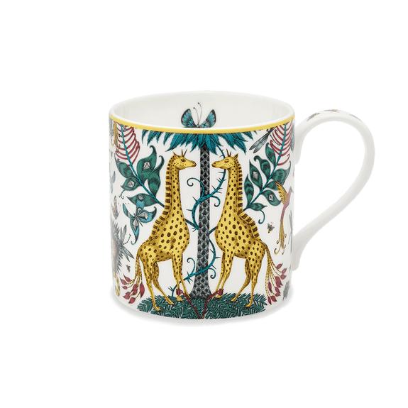 1 | Kruger Mug designed by Emma J Shipley, crafted in fine bone china by skilled artisans in Stoke on Trent UK, hand decorated with an exquisitely detailed and colourful artwork with giraffes and detailed foliage in yellow, blues and greens - part of the Fine China Dining collection