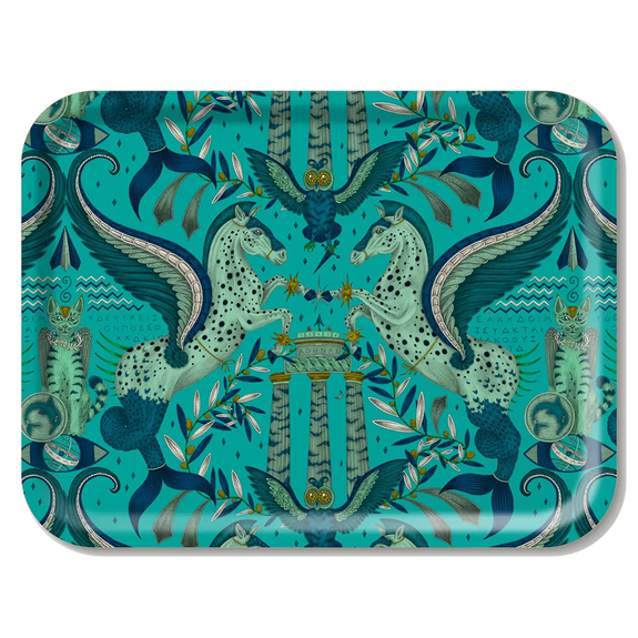 Peacock | Large | Rectangle Tray with Grecian Pegasus in Turquoise designed by Emma J Shipley in England
