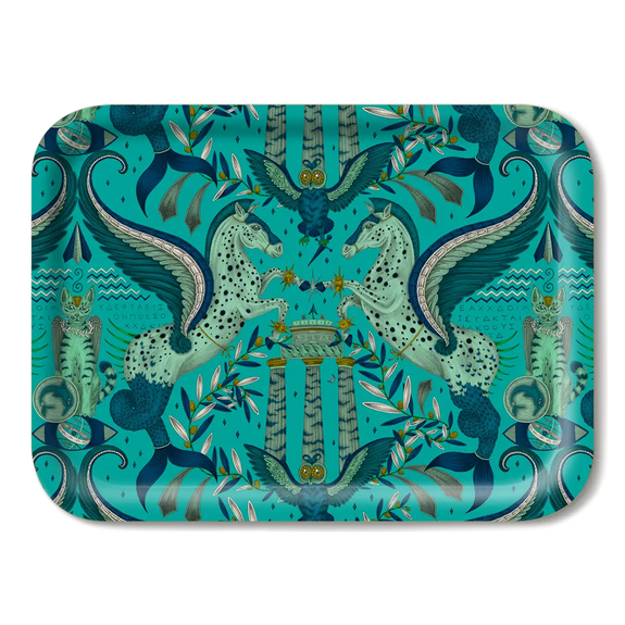 Peacock | Small | Rectangle Tray with Grecian Pegasus in Turquoise designed by Emma J Shipley in England 