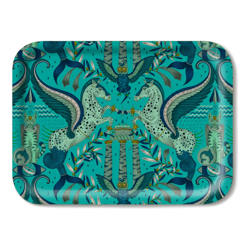  Rectangle Tray with Grecian Pegasus in Turquoise designed by Emma J Shipley in England 