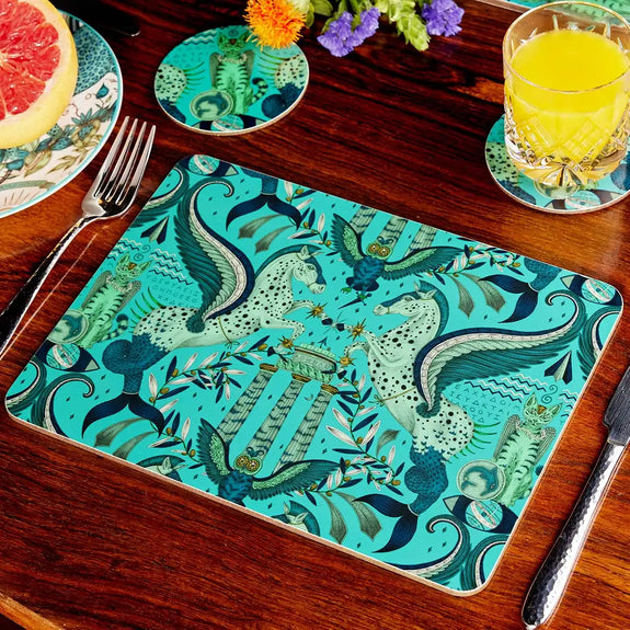 Peacock | 4 | Four coasters in Blue, Odyssey designed by Emma J Shipley