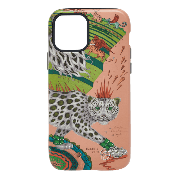 Blush | Snow Leopard phone case, featuring a striking leopard under a surrealist moon, with angelic, winged creatures accompanying the snow leopard on its journey. Inspired by Dante’s Inferno and Ingmar Bergman’s film “The Seventh Seal”, this phone case will add surrealism to your everyday, and would make the perfect gift for any animal lover. Designed in London by Emma J Shipley