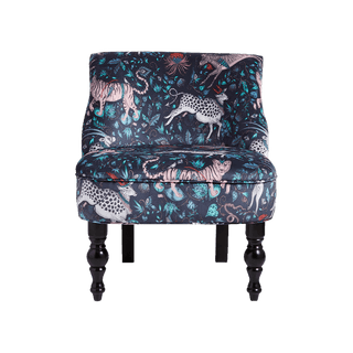 The Front of the Protea Navy Langley Chair features magical designs hand drawn by Emma J Shipley