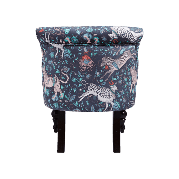 Navy | the design is the main feature of the Protea Langley chairs back, showing off the leaping and prowling tigers, proteas and more, designed by Emma J Shipley