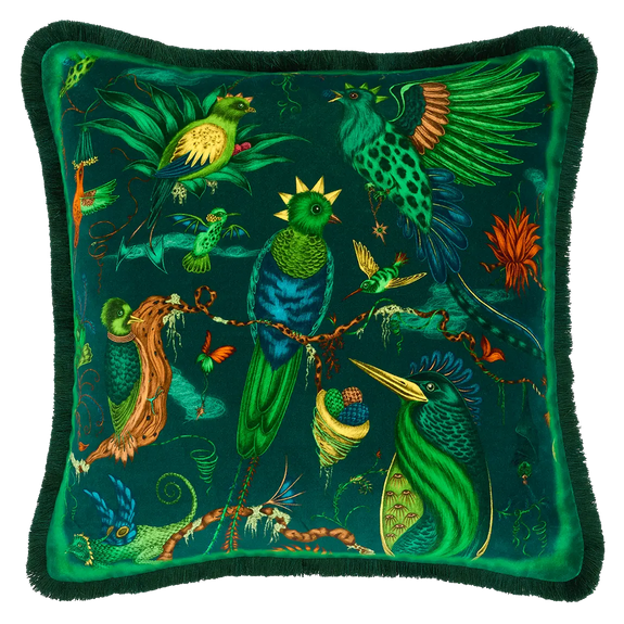 Teal | Quetzal Luxury Velvet Cushion in Teal designed by Emma J Shipley in London inspired by Costa Rica's Cloud Forest